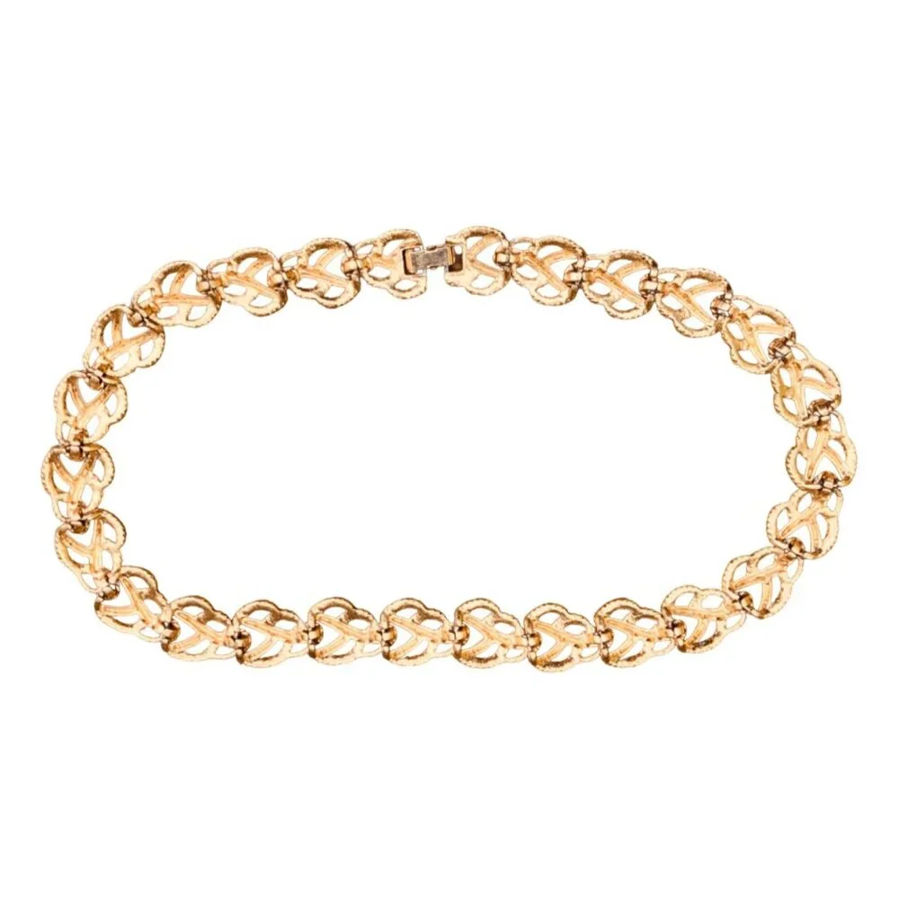 Chunky Vintage Modernist Gold Tone Leaf Link Chain Necklace - Picture 4 of 5